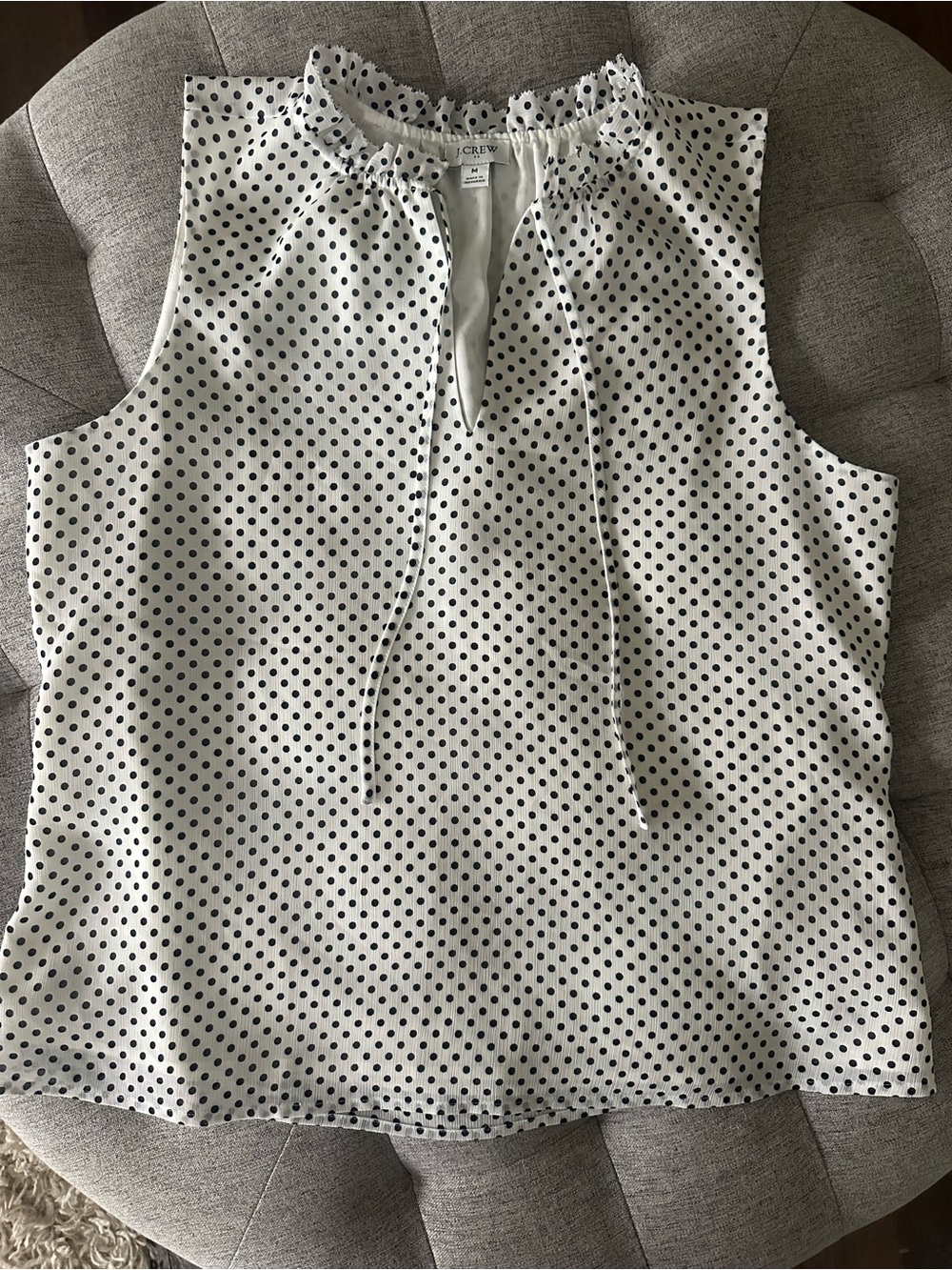 J. Crew White Sleeveless Polka Dot Tie-Neck Camisole